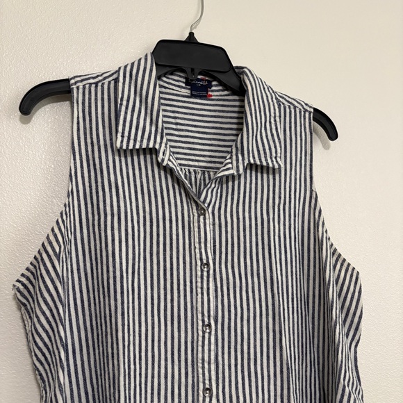 Splendid Women’s Navy and White Vertical Striped Top Large - Picture 4 of 8